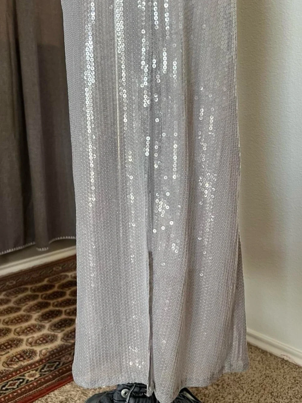 EDIKTED Riki Sheer Sequin Maxi Skirt in silver